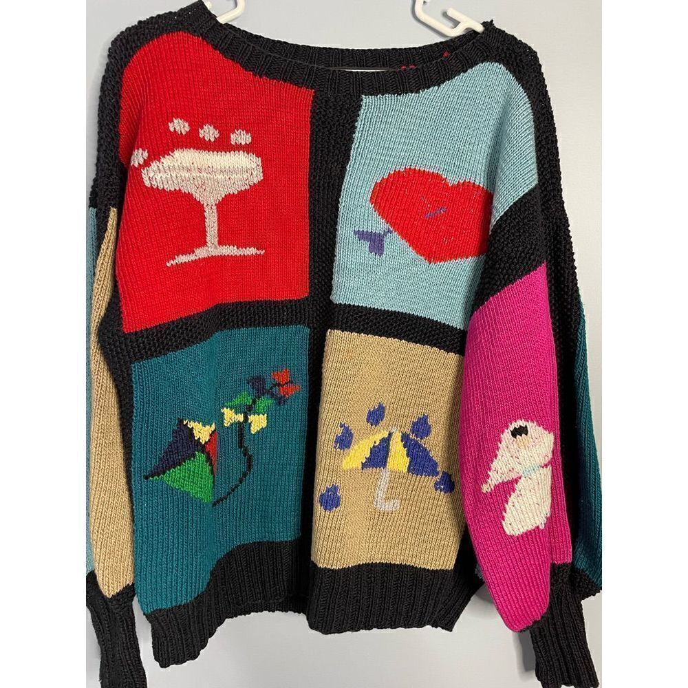 Vintage Berek Woman’s Medium hand knit All Seasons Sweater Heart pumpkin Snowfl